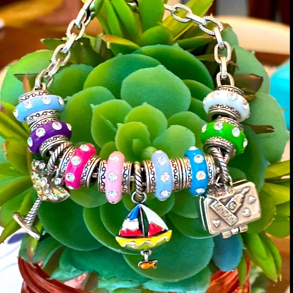 Brighton HEART LINK Vacation Theme Multi Color Dazzlers Crystal CHARM Bracelet - Picture 13 of 15